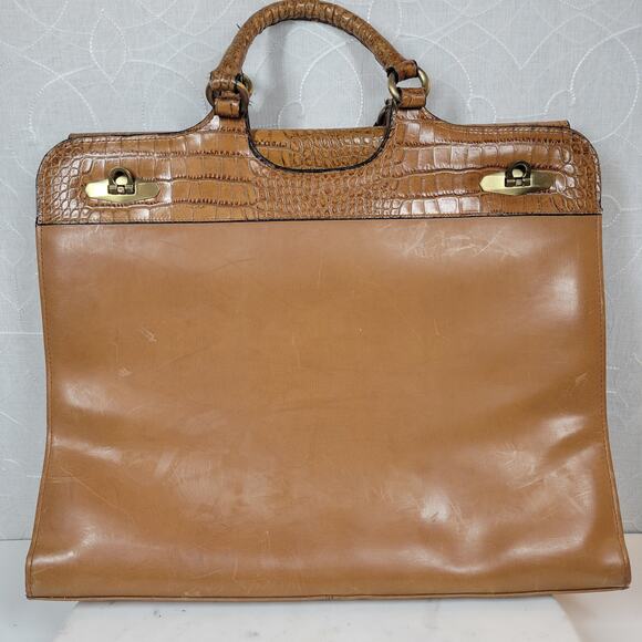 Franklin Covey Portfolio Brief Case 16" Tan Leather Crocodile Embossed Organizer - Picture 1 of 16
